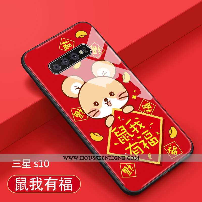 Étui Samsung Galaxy S10 Créatif Tendance Coque Protection Net Rouge Incassable Téléphone Portable