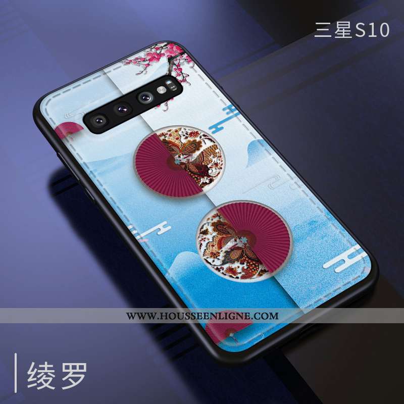 Étui Samsung Galaxy S10 Fluide Doux Silicone Vent Gaufrage Vintage Incassable Bleu