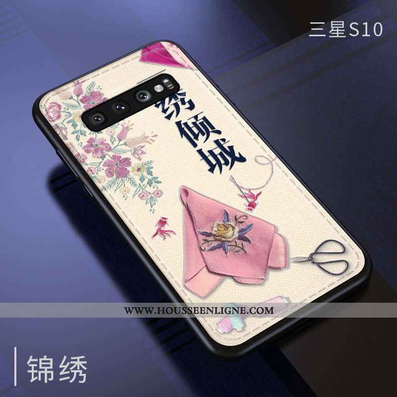 Étui Samsung Galaxy S10 Fluide Doux Silicone Vent Gaufrage Vintage Incassable Bleu