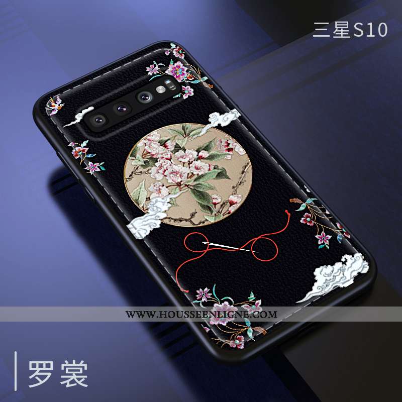Étui Samsung Galaxy S10 Fluide Doux Silicone Vent Gaufrage Vintage Incassable Bleu