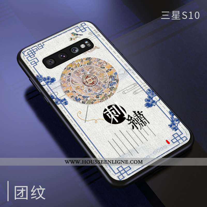 Étui Samsung Galaxy S10 Fluide Doux Silicone Vent Gaufrage Vintage Incassable Bleu