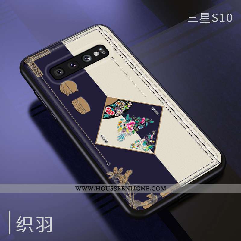Étui Samsung Galaxy S10 Fluide Doux Silicone Vent Gaufrage Vintage Incassable Bleu