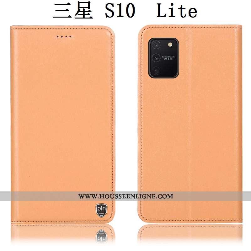 Étui Samsung Galaxy S10 Lite Cuir Véritable Protection Téléphone Portable Étoile Housse Coque Jaune