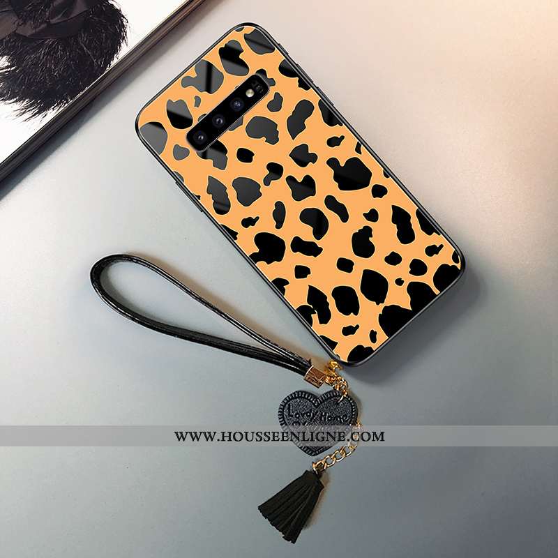 Étui Samsung Galaxy S10 Modèle Fleurie Mode Léopard Difficile Étoile Verre Jaune