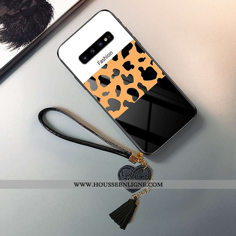 Étui Samsung Galaxy S10 Modèle Fleurie Mode Léopard Difficile Étoile Verre Jaune