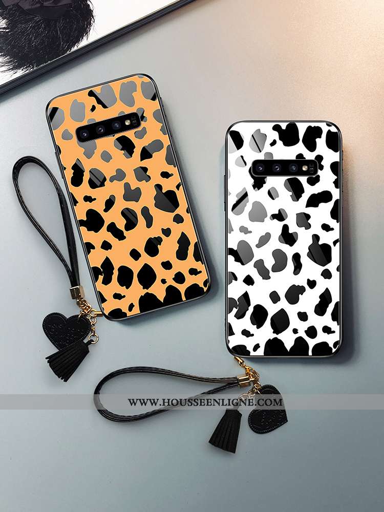 Étui Samsung Galaxy S10 Modèle Fleurie Mode Léopard Difficile Étoile Verre Jaune