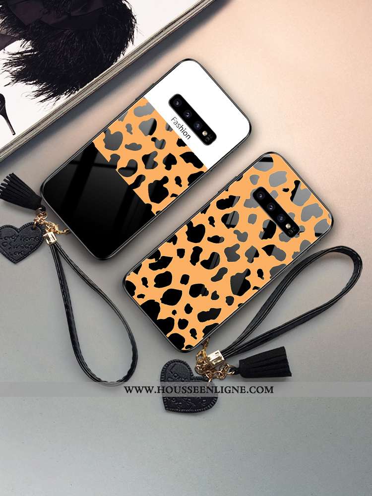Étui Samsung Galaxy S10 Modèle Fleurie Mode Léopard Difficile Étoile Verre Jaune