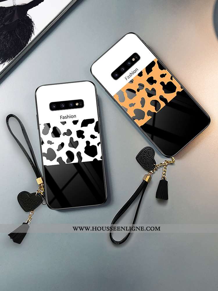 Étui Samsung Galaxy S10 Modèle Fleurie Mode Léopard Difficile Étoile Verre Jaune