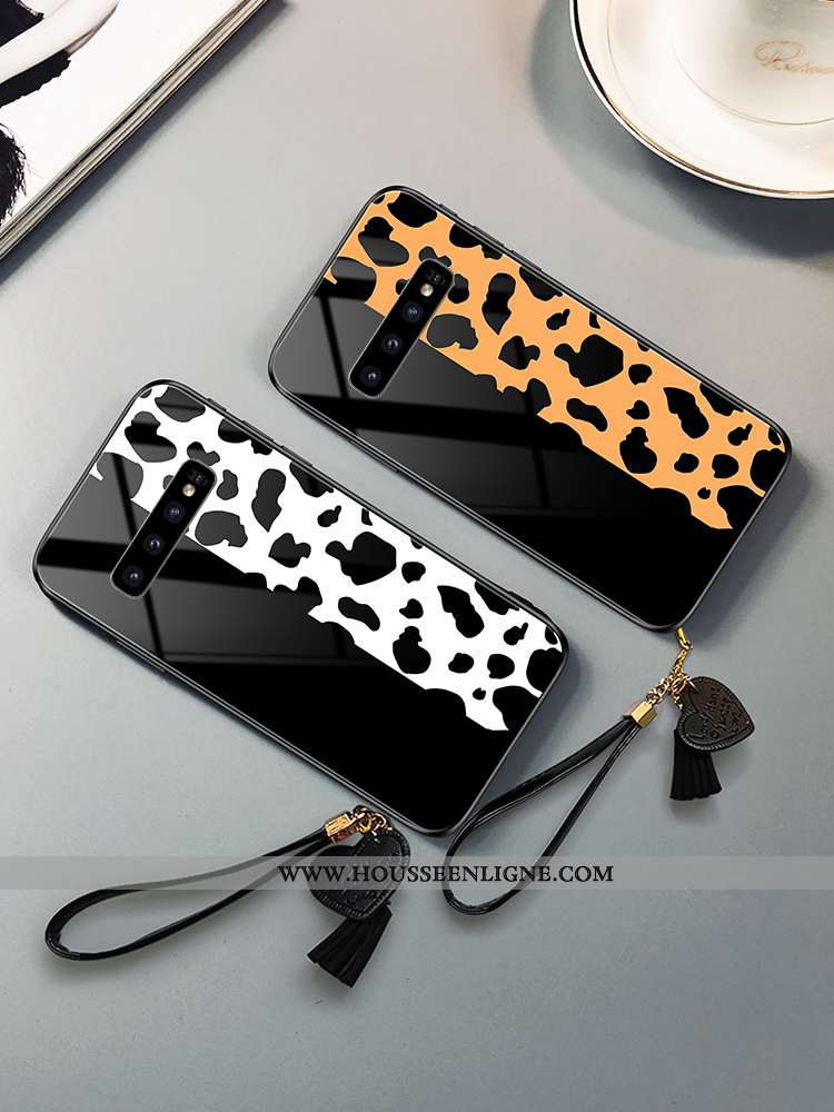 Étui Samsung Galaxy S10 Modèle Fleurie Mode Léopard Difficile Étoile Verre Jaune