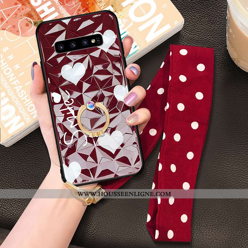 Étui Samsung Galaxy S10 Modèle Fleurie Téléphone Portable Coque Simple Rouge Incassable