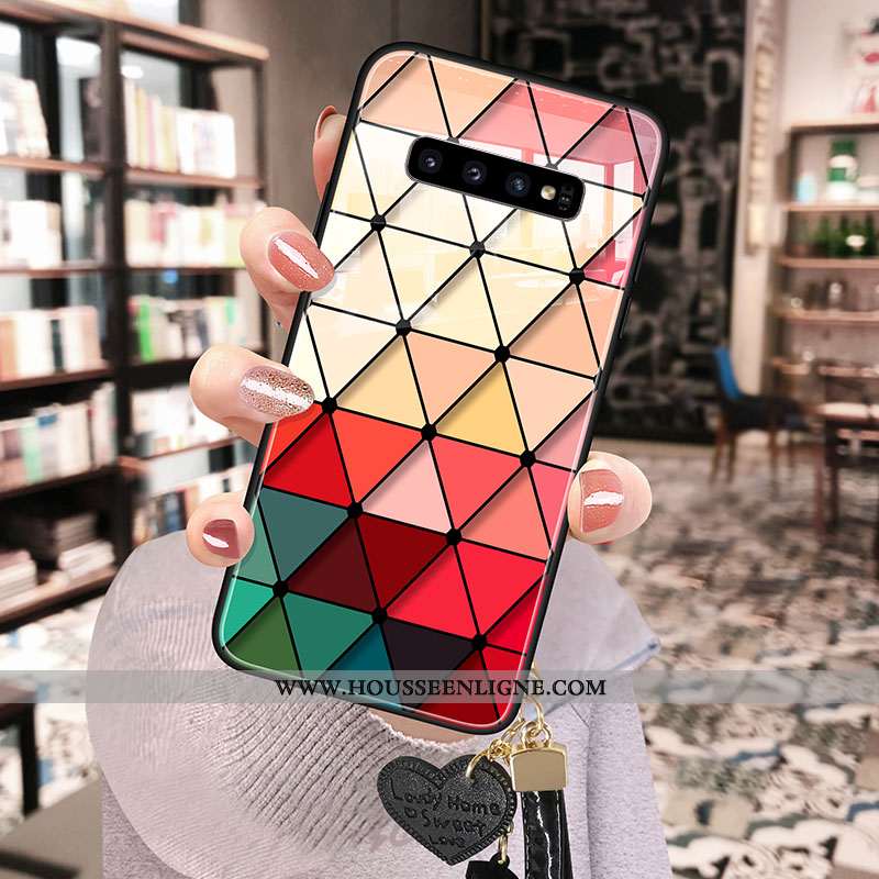 Étui Samsung Galaxy S10 Personnalité Tendance Téléphone Portable Rouge Incassable Coque Verre