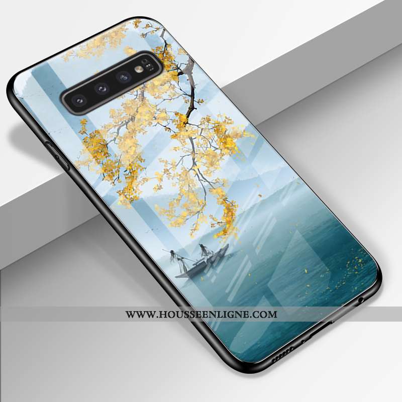 Étui Samsung Galaxy S10+ Verre Personnalité Fluide Doux Tendance Miroir Étoile Coque Bleu