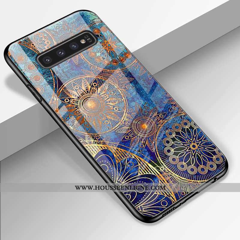 Étui Samsung Galaxy S10+ Verre Personnalité Fluide Doux Tendance Miroir Étoile Coque Bleu