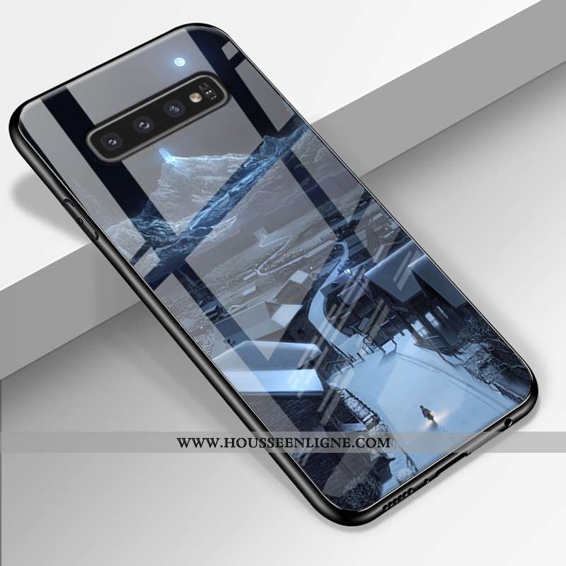 Étui Samsung Galaxy S10+ Verre Personnalité Fluide Doux Tendance Miroir Étoile Coque Bleu