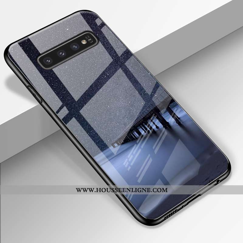 Étui Samsung Galaxy S10+ Verre Personnalité Fluide Doux Tendance Miroir Étoile Coque Bleu