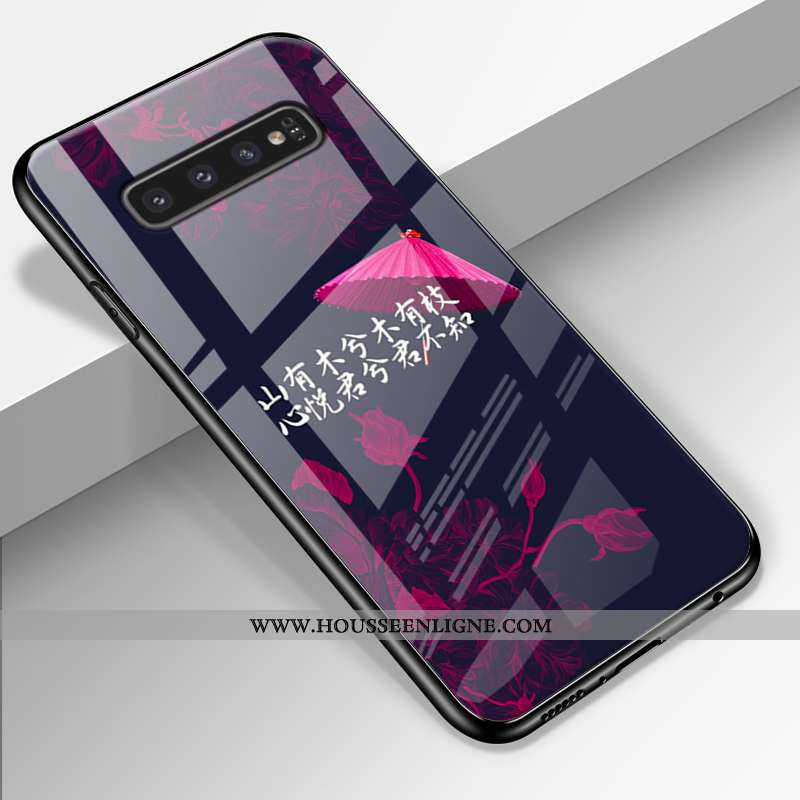 Étui Samsung Galaxy S10+ Verre Personnalité Fluide Doux Tendance Miroir Étoile Coque Bleu