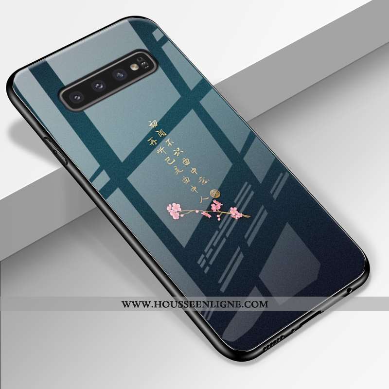 Étui Samsung Galaxy S10+ Verre Personnalité Fluide Doux Tendance Miroir Étoile Coque Bleu