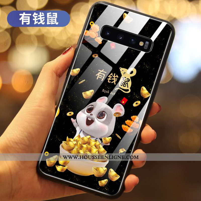 Étui Samsung Galaxy S10+ Verre Protection Richesse Petit Coque Incassable Rat Noir