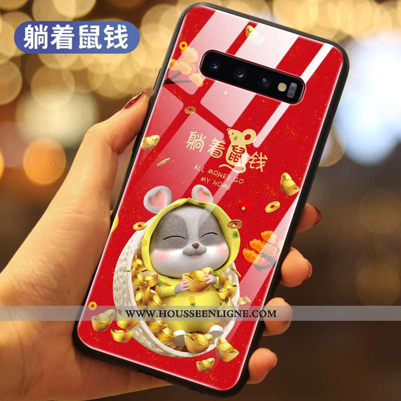 Étui Samsung Galaxy S10+ Verre Protection Richesse Petit Coque Incassable Rat Noir
