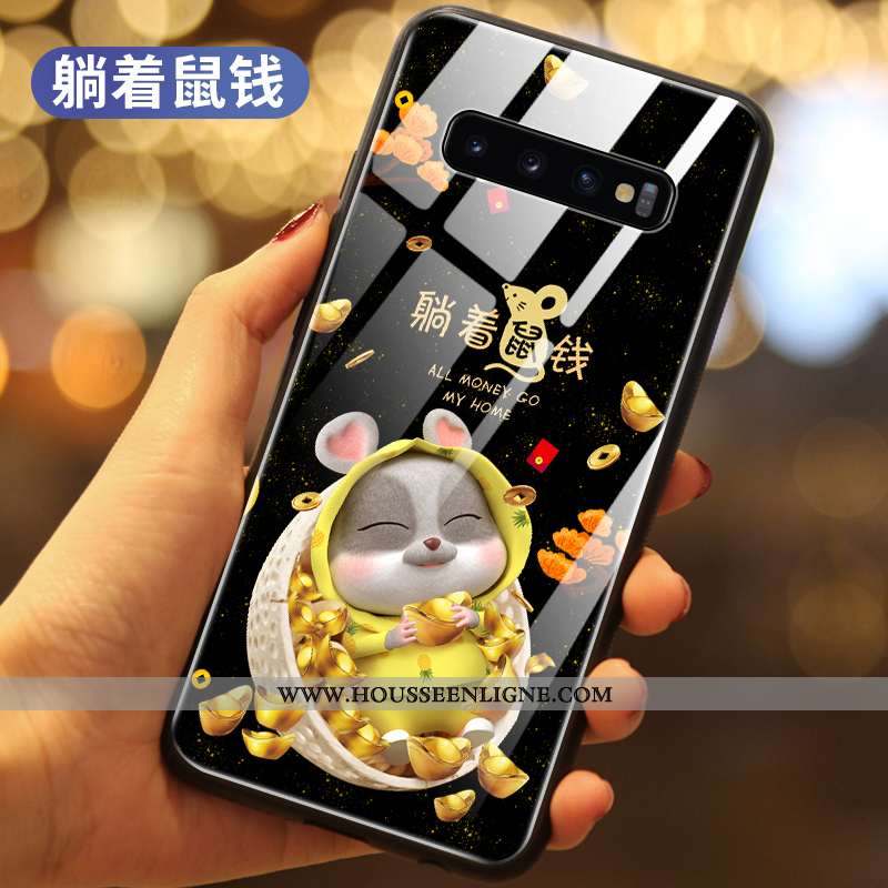 Étui Samsung Galaxy S10+ Verre Protection Richesse Petit Coque Incassable Rat Noir