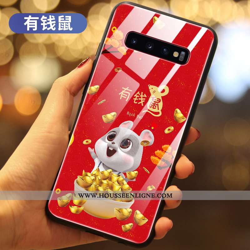 Étui Samsung Galaxy S10+ Verre Protection Richesse Petit Coque Incassable Rat Noir