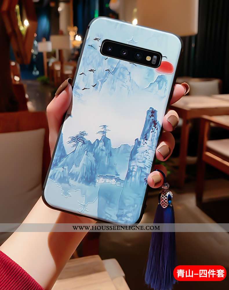 Étui Samsung Galaxy S10+ Vintage Ultra Incassable Protection Palais Bleu