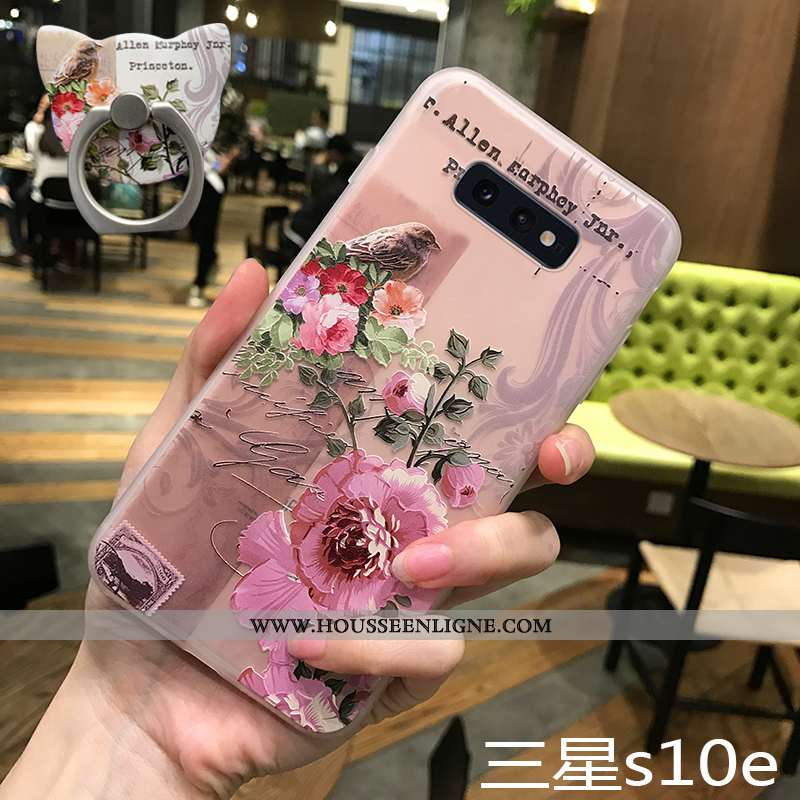 Étui Samsung Galaxy S10e Délavé En Daim Gaufrage Téléphone Portable Net Rouge Nouveau Style Chinois 