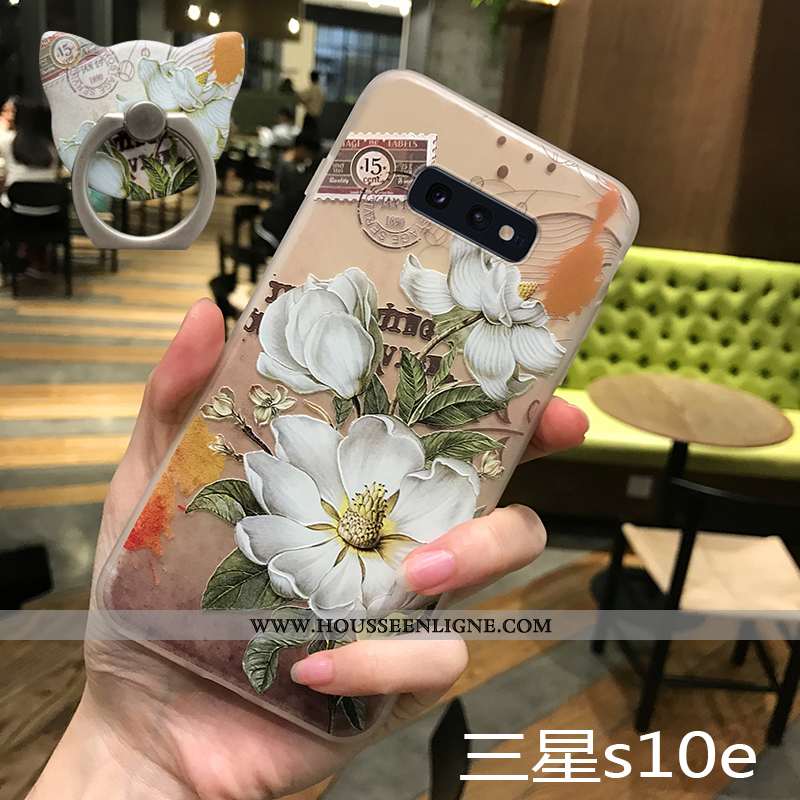 Étui Samsung Galaxy S10e Délavé En Daim Gaufrage Téléphone Portable Net Rouge Nouveau Style Chinois 