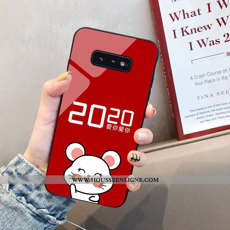 Étui Samsung Galaxy S10e Fluide Doux Verre Rouge Tendance Incassable Net Rouge Dessin Animé