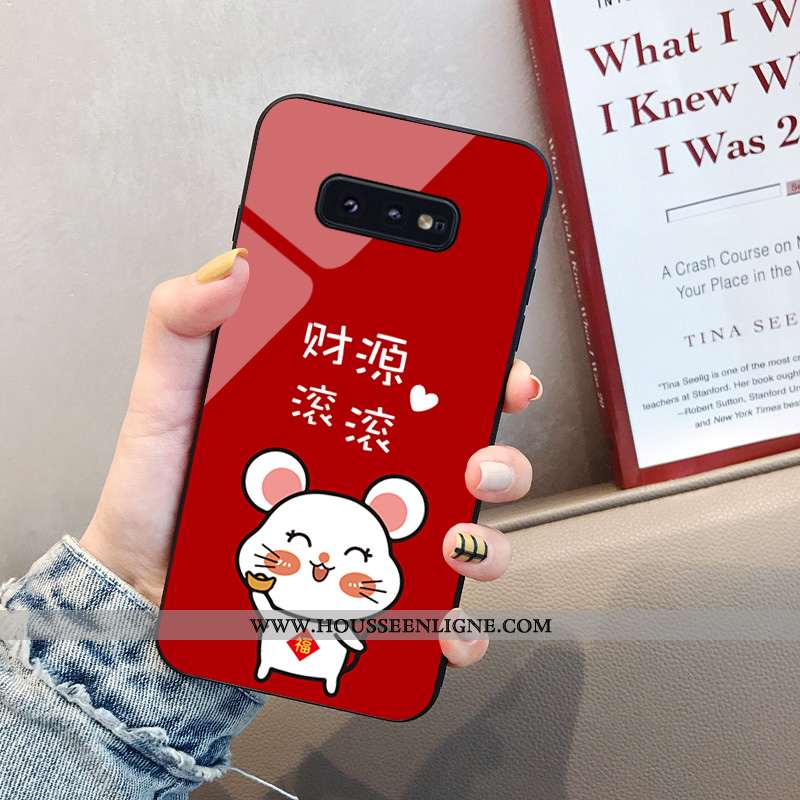Étui Samsung Galaxy S10e Fluide Doux Verre Rouge Tendance Incassable Net Rouge Dessin Animé