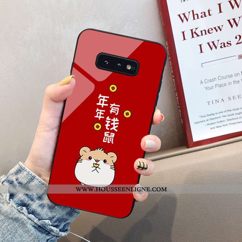 Étui Samsung Galaxy S10e Fluide Doux Verre Rouge Tendance Incassable Net Rouge Dessin Animé