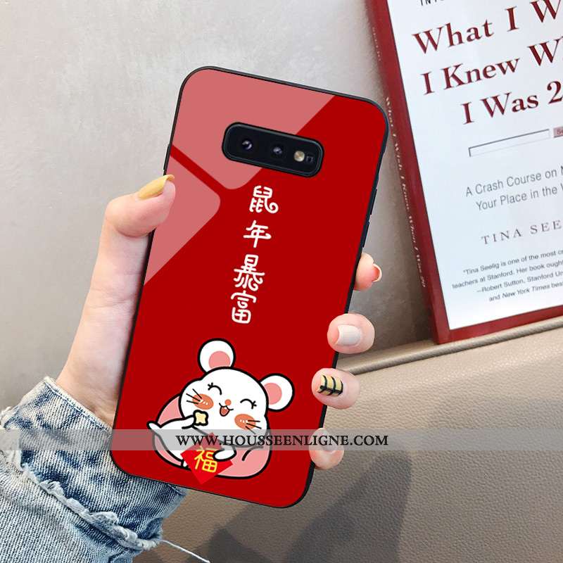 Étui Samsung Galaxy S10e Fluide Doux Verre Rouge Tendance Incassable Net Rouge Dessin Animé