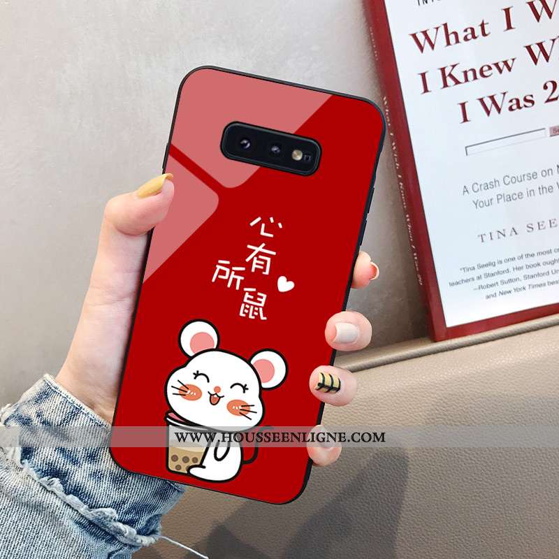 Étui Samsung Galaxy S10e Fluide Doux Verre Rouge Tendance Incassable Net Rouge Dessin Animé