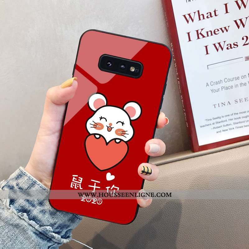 Étui Samsung Galaxy S10e Fluide Doux Verre Rouge Tendance Incassable Net Rouge Dessin Animé