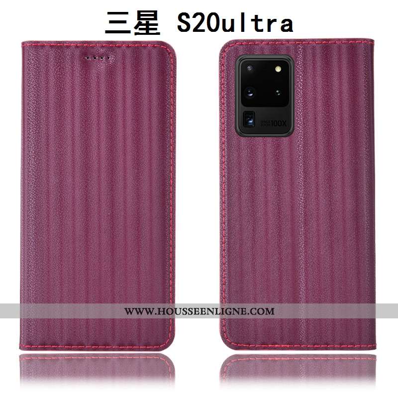 Étui Samsung Galaxy S20 Ultra Protection Cuir Véritable Coque Violet Incassable Téléphone Portable D