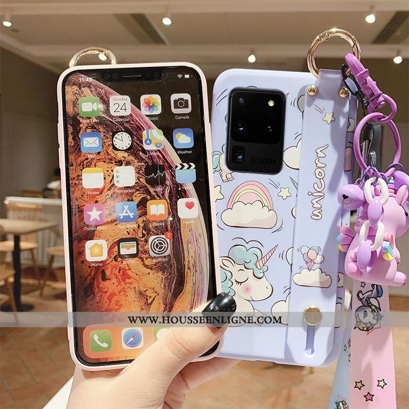 Étui Samsung Galaxy S20 Ultra Silicone Ornements Suspendus Coque Tendance Étoile Fluide Doux Cœur Bl