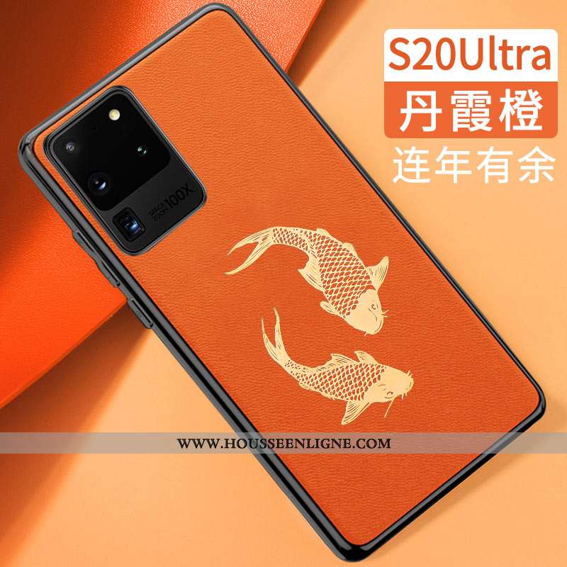 Étui Samsung Galaxy S20 Ultra Tendance Cuir Silicone Tout Compris Modèle Fleurie Style Chinois Orang