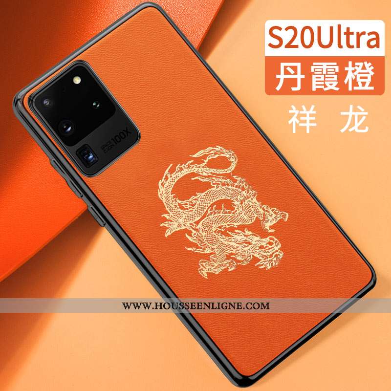 Étui Samsung Galaxy S20 Ultra Tendance Cuir Silicone Tout Compris Modèle Fleurie Style Chinois Orang