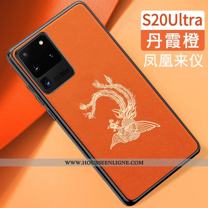 Étui Samsung Galaxy S20 Ultra Tendance Cuir Silicone Tout Compris Modèle Fleurie Style Chinois Orang