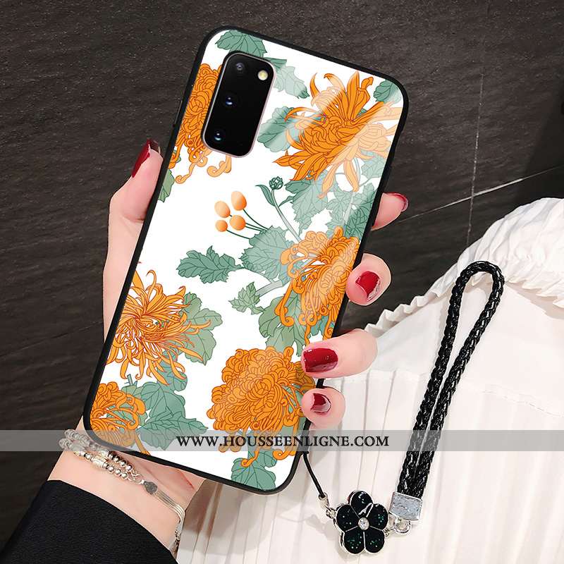 Étui Samsung Galaxy S20 Verre Protection Coque Tout Compris Fleur Téléphone Portable Difficile Noir