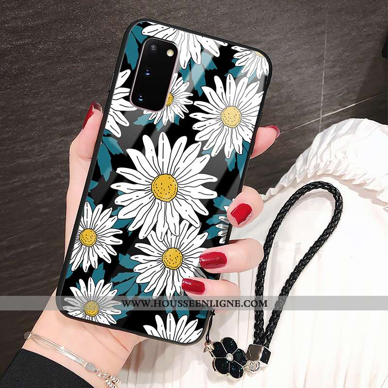 Étui Samsung Galaxy S20 Verre Protection Coque Tout Compris Fleur Téléphone Portable Difficile Noir