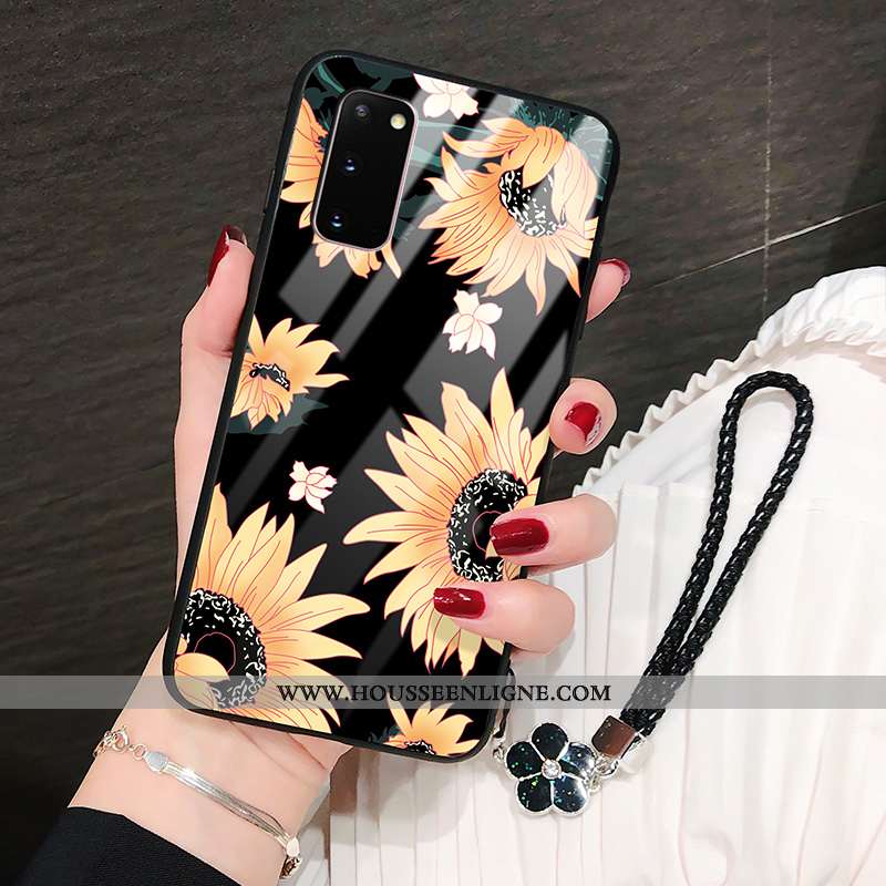 Étui Samsung Galaxy S20 Verre Protection Coque Tout Compris Fleur Téléphone Portable Difficile Noir