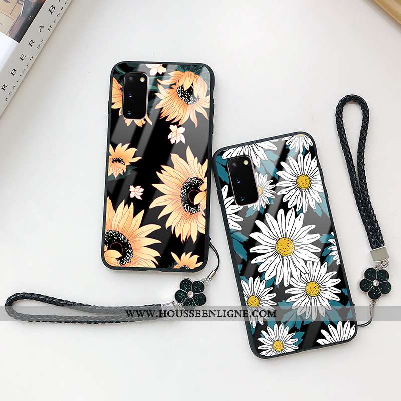 Étui Samsung Galaxy S20 Verre Protection Coque Tout Compris Fleur Téléphone Portable Difficile Noir