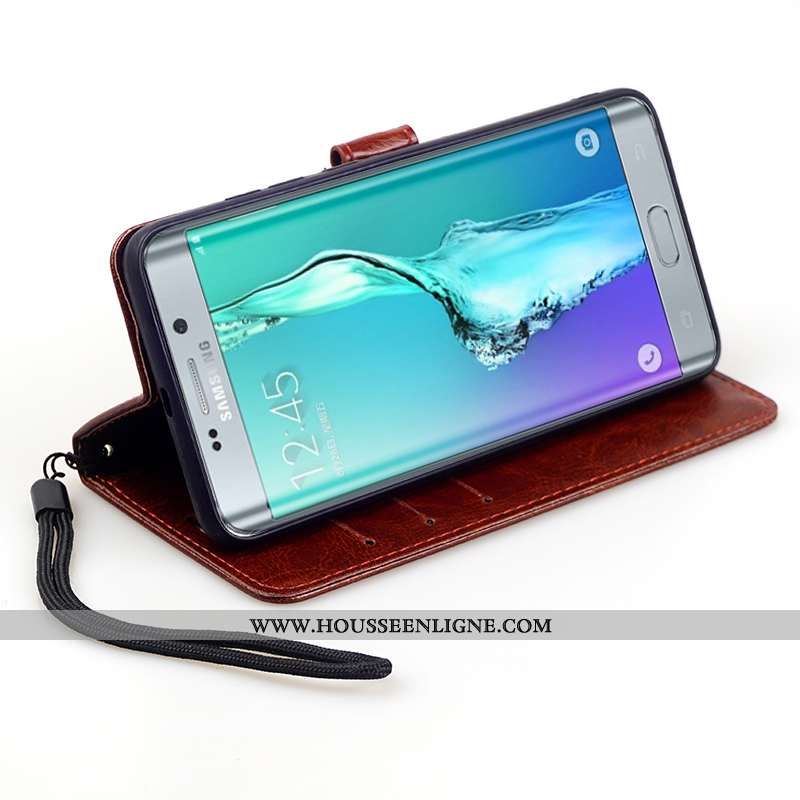Étui Samsung Galaxy S6 Edge Cuir Fluide Doux Protection Incassable Coque Étoile Rouge
