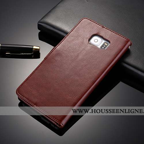 Étui Samsung Galaxy S6 Edge Cuir Fluide Doux Protection Incassable Coque Étoile Rouge