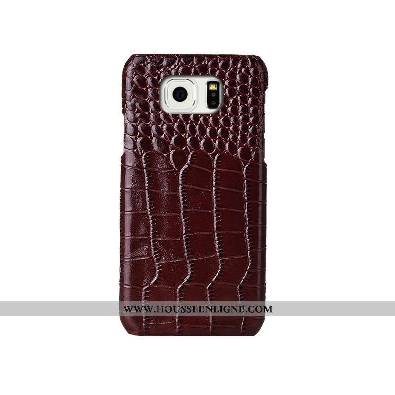 Étui Samsung Galaxy S6 Edge Cuir Véritable Modèle Fleurie Couvercle Arrière Marron Coque Mode Téléph