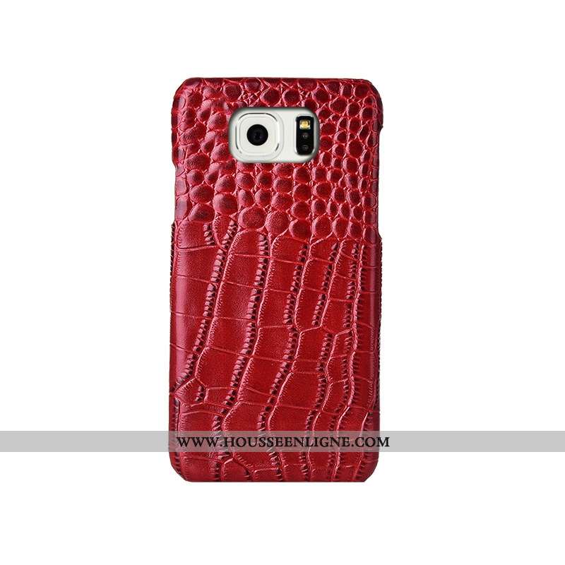 Étui Samsung Galaxy S6 Edge Cuir Véritable Modèle Fleurie Couvercle Arrière Marron Coque Mode Téléph