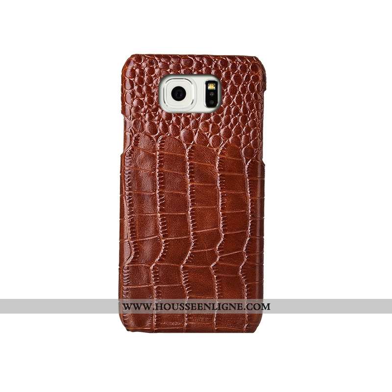 Étui Samsung Galaxy S6 Edge Cuir Véritable Modèle Fleurie Couvercle Arrière Marron Coque Mode Téléph