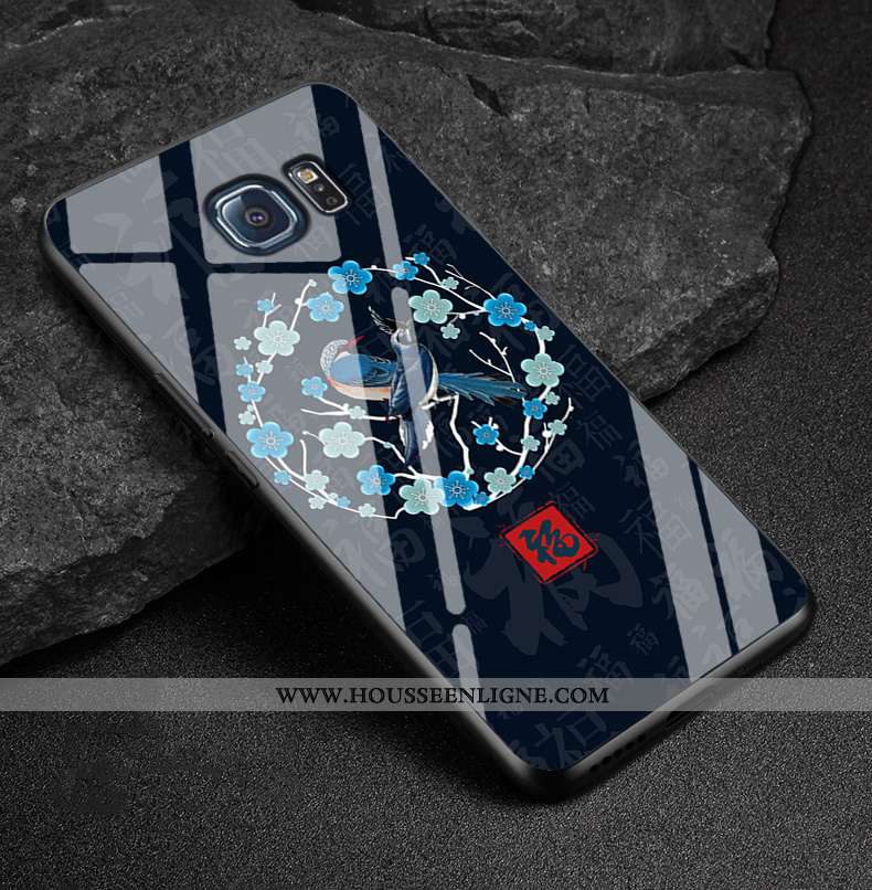 Étui Samsung Galaxy S6 Edge Protection Verre Bleu Marin Étoile Nouveau Miroir Bleu Foncé