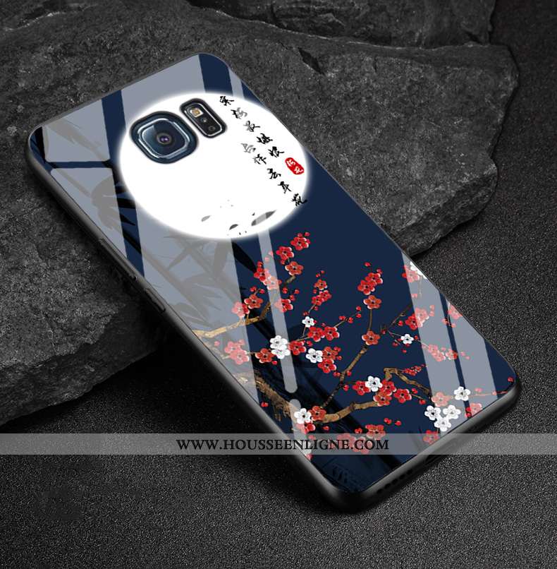 Étui Samsung Galaxy S6 Edge Protection Verre Bleu Marin Étoile Nouveau Miroir Bleu Foncé